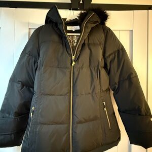 Calvin Klein Kids Dark Puffer Coat with Fur Trim